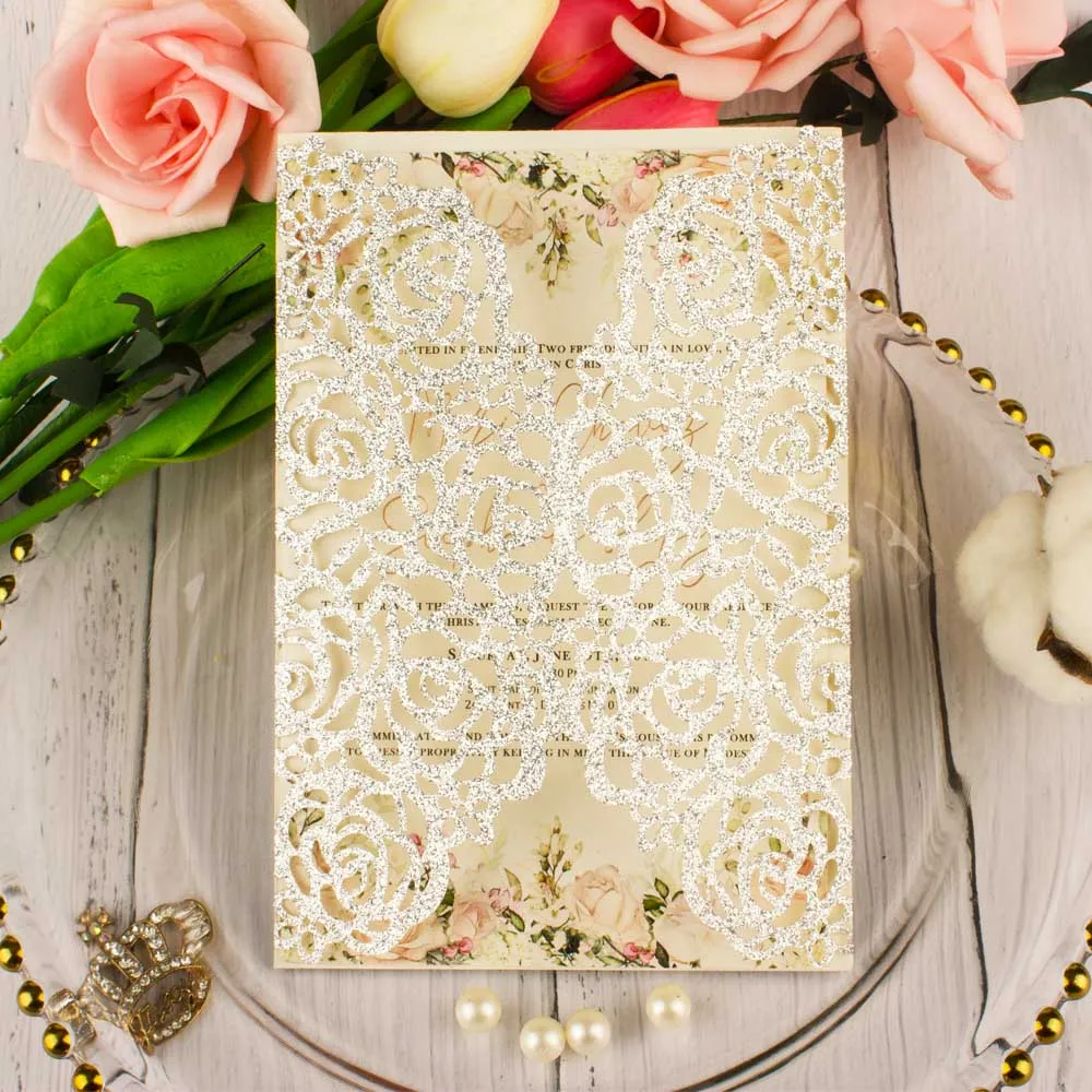 25 шт. блестящая бумага элегантная лазерная резка цветов свадебные
