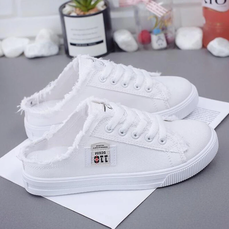 Женские парусиновые кроссовки на плоской подошве Белые Повседневные с низким