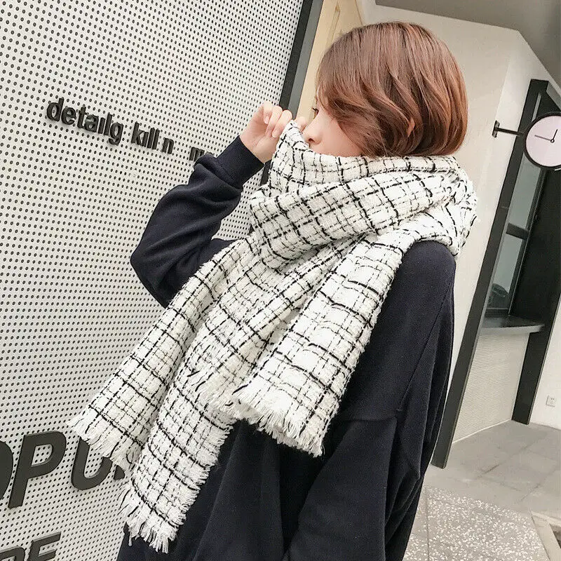 Women Pashmina Winter Plaid Warm Shawl Oversize Cashmere Wrap Stole Long Scarves | Аксессуары для одежды