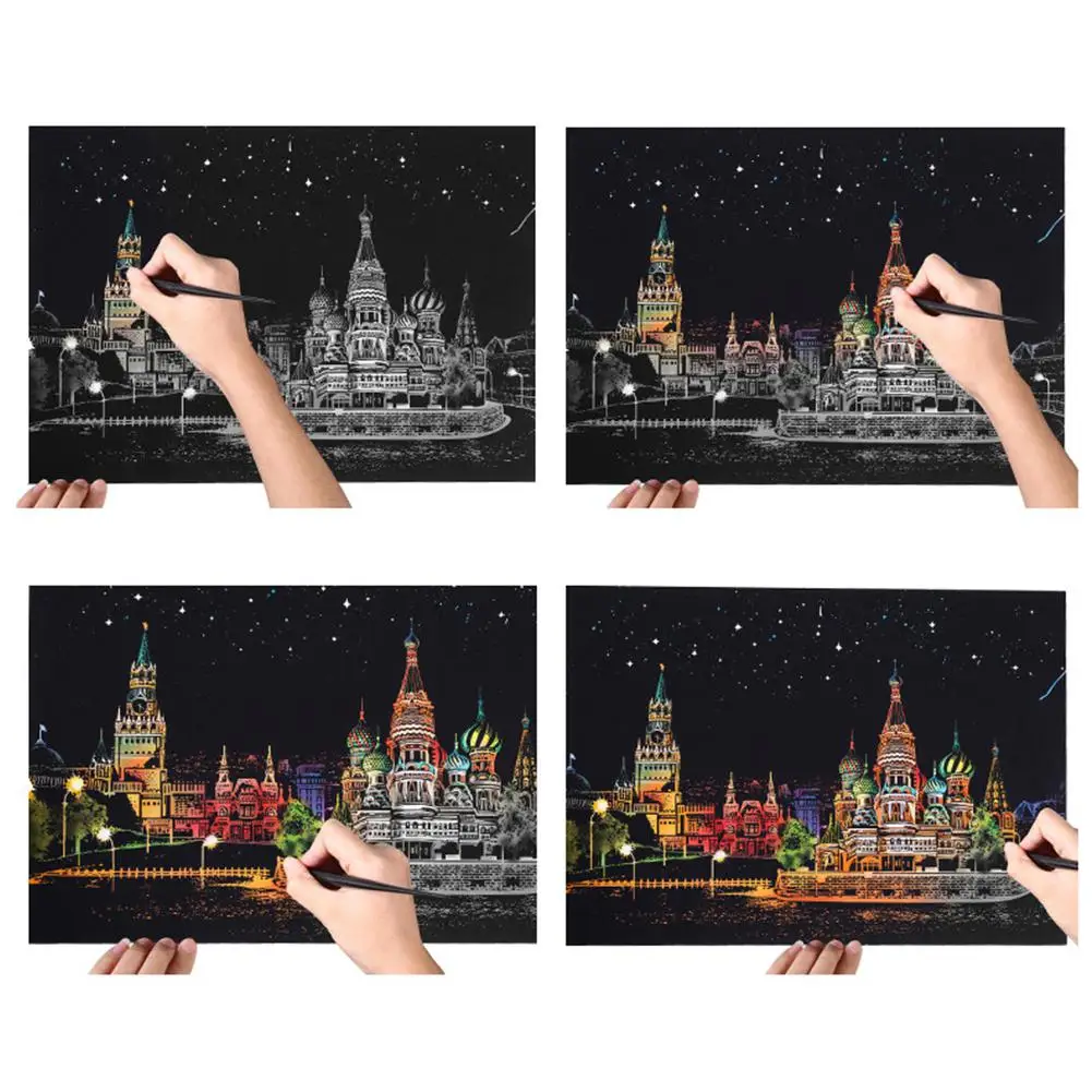 Креативный DIY Scratch яркий город ночной вид скребковая живопись мир фотографии с