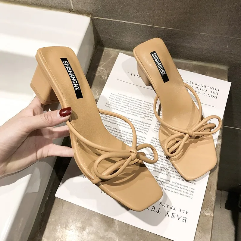 

Sexy High Heels Thick with Sandals Women Summer Shoes Women Fashion Open Toe Sandals Riband Slip-On Slides Casual Party Shoes