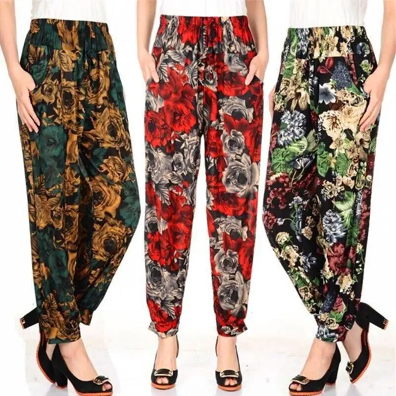 

Women's Fashion Wide Summer Pants Women Casual Plus Size 5XL High Waist Elastic Waist Striped Loose Culotte Fashion Trousers