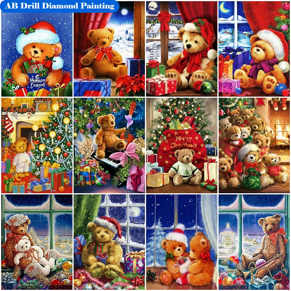 Алмазная живопись AB Рождественский медведь вышивка крестиком 5D алмазная своими