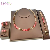 liffly classic jewelry accessories dubai retro style red necklace bracelet crystal earrings ring elegant women wedding jewelry