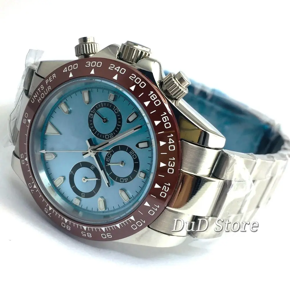 

39mm Bliger Sterile Watch Men Silver Case Blue Dial Mineral Glass Coffee Ceramic Bezel Automatic Mechanical Watch Clock