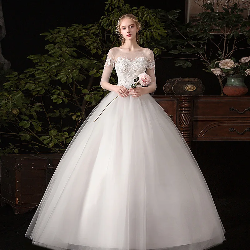 LAMYA Illusion Half Sleeve Boat Neck Bridal Dress Ball Gowns Spaghetti Straps Ivory Tulle Wedding Dresses Marriage | Свадьбы и