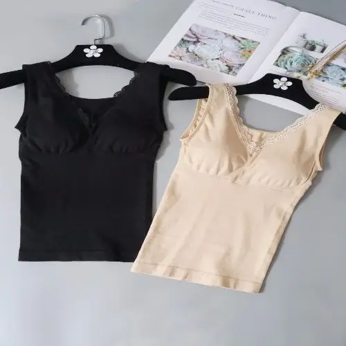 

Women 2021 Autumn Winter Fashion Thermal Underwear Female Solid Color Sleeveless Tops Ladies Sexy Tight Lace Vest Tops E279