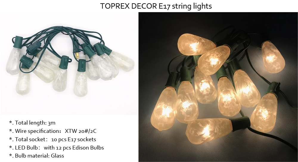 Toprex 3m E17 patio lights garden decor light chain christmas decoration lights indoor new year light home decor