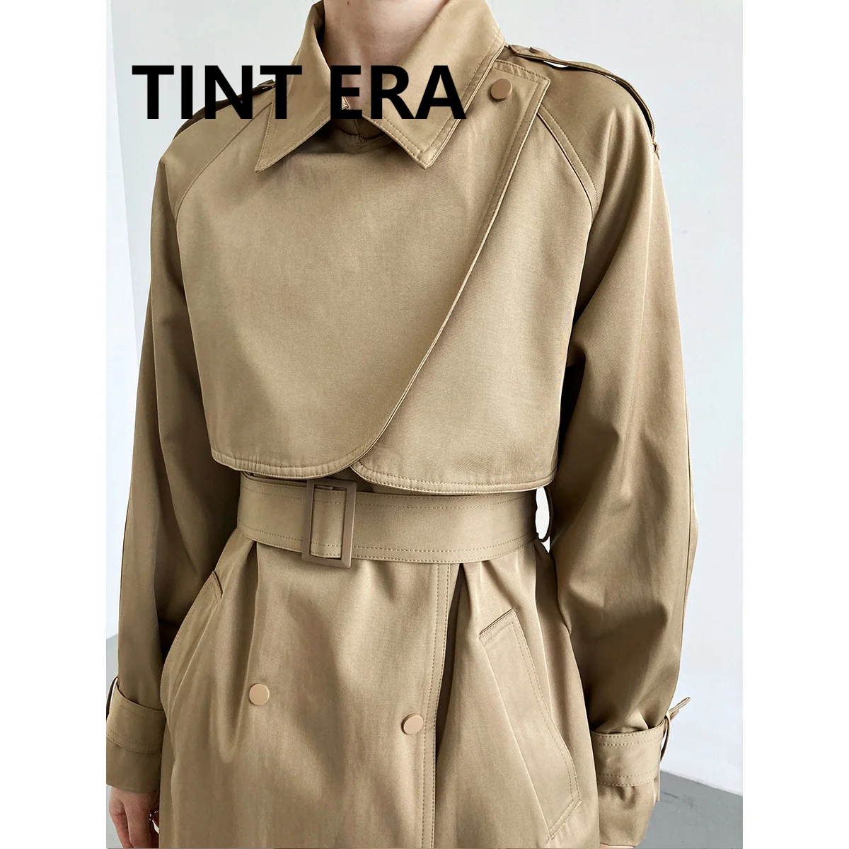 

Женская одежда TINT ERA, ветровка средней длины, женский плащ с тонкими секциями на осень и зиму, новый стиль 2022, пальто с небольшой талией Y2K