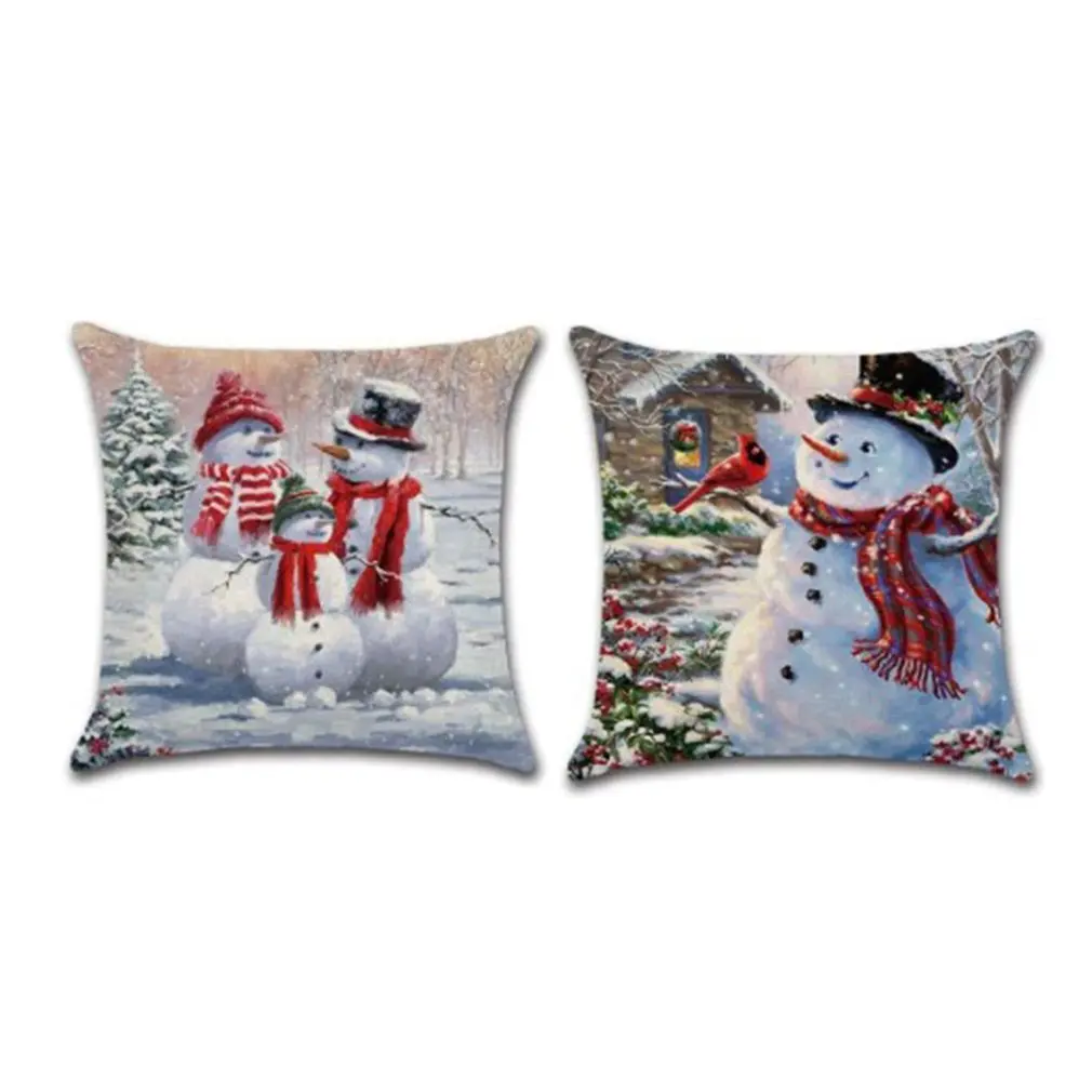 

4pcs/set Christmas Decorative Pillow Case With Polyester Printing On Christmas Snowman Square Cushion Cover