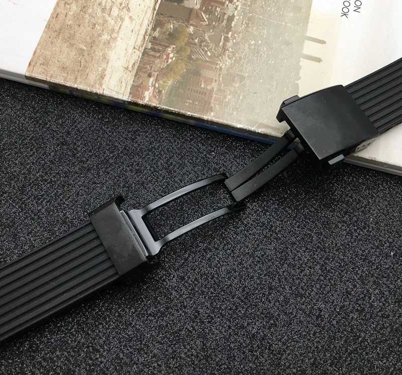 Черный высококачественный мягкий силиконовый резиновый ремешок для часов 24 мм