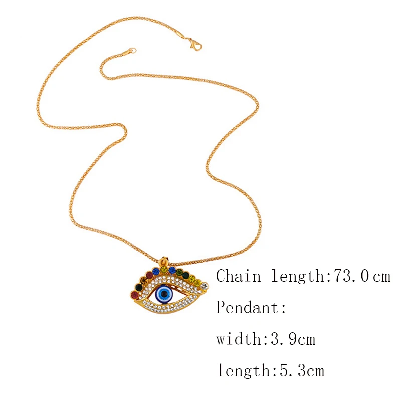 Большой турецкий кулон Y2K сглаза тонкая металлическая цепочка золотого цвета