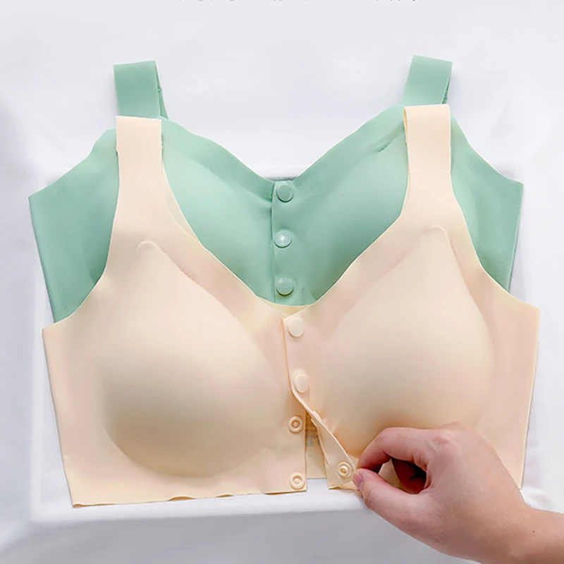 3pcs/set Plus Size Front Button Breathable Pure Color Latex Bra No Steel Ring Comfortable Pregnant Mother's Vest-style Underwear