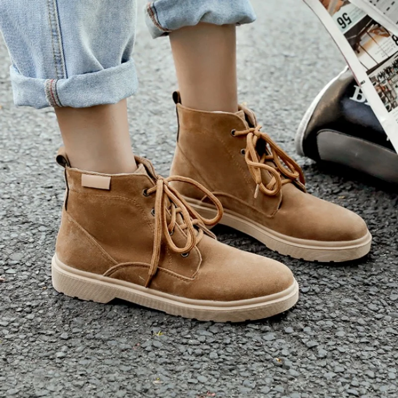 

Ladies Ankle Boots Low-heel Lace-up Round Toe Suede Ankle Women's Comfortable and Casual Large Size Low-heel Lace-up Ankle Boots