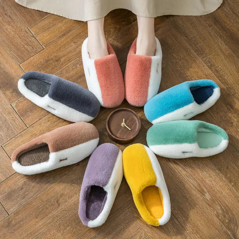 

Mixed colors home slippers Sweet Furry Slippers For Women Couple indoor slippers soft fluffy slippers Winter House Slippers
