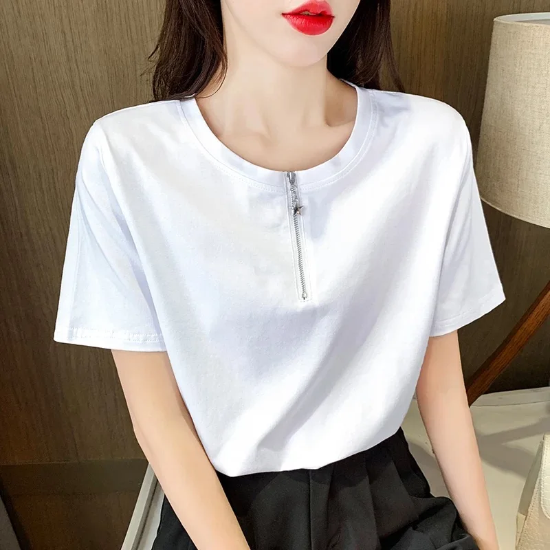 

T-shirt silver Women 2021 New Women White T Shirt summer Cotton T shirt