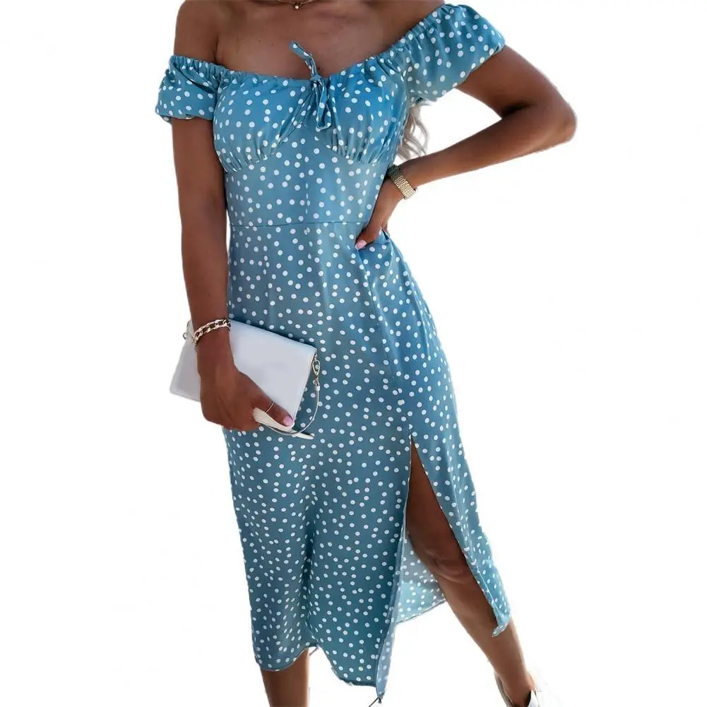 

50% Hot Sales Ladies Split Dress Printing Elastic Neckline Sexy Dress for Beach