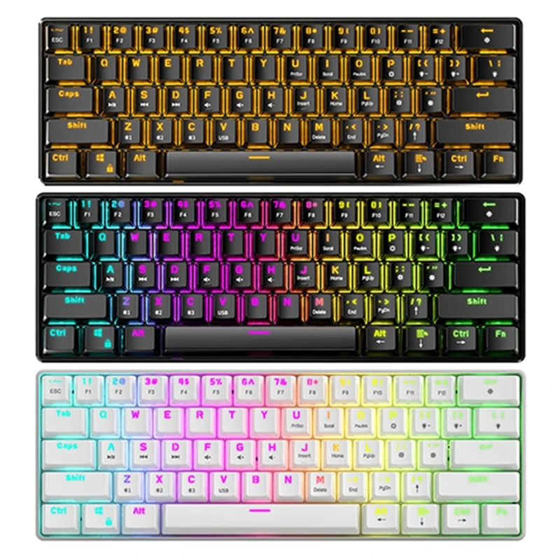 

Механическая клавиатура, 61 клавиша, RGB подсветка, игровые клавиатуры для ноутбука, планшета, настольного ПК 60%, мини Bluetooth-USB, двойной режим