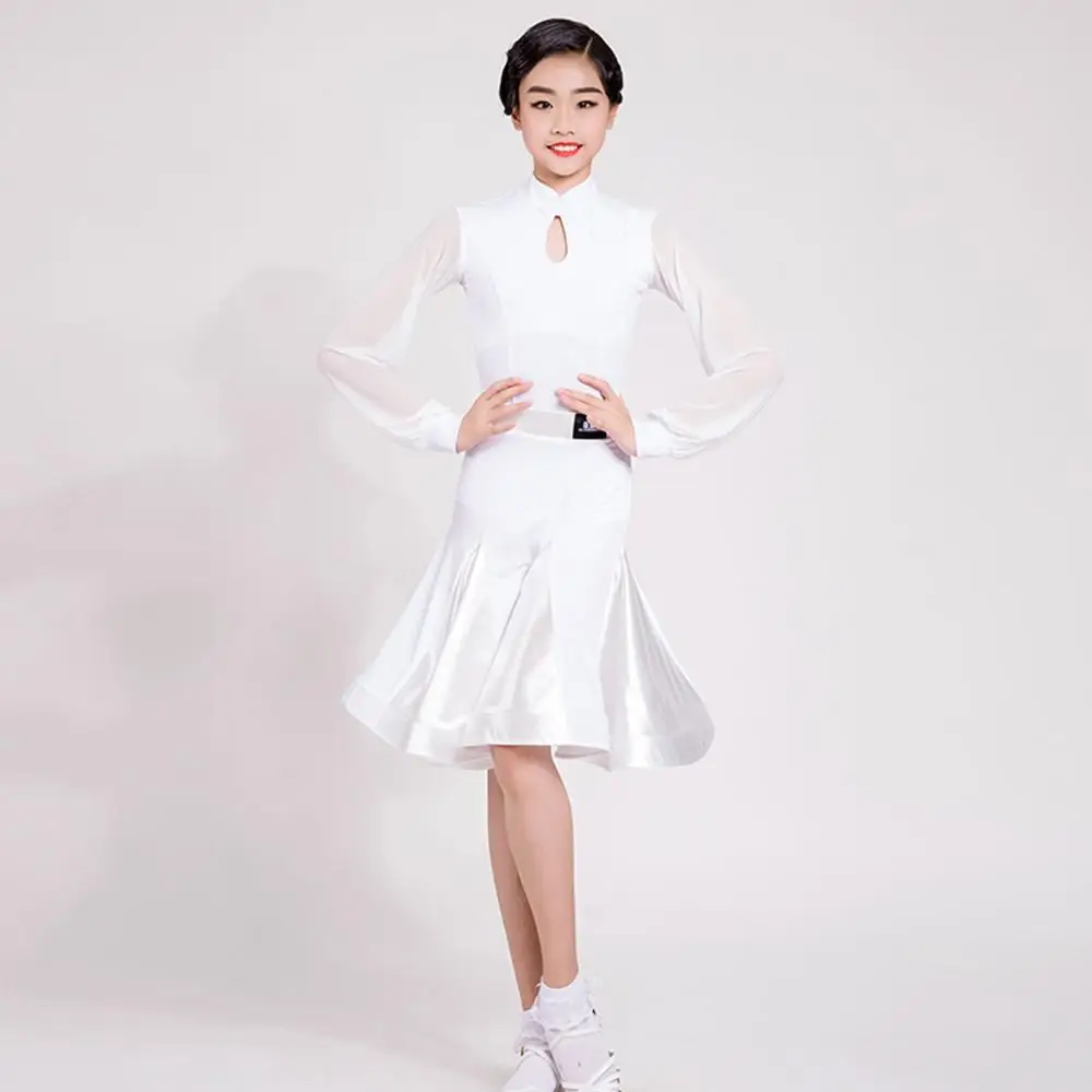 Платье для латиноамериканских танцев девочек Детская одежда с длинными рукавами