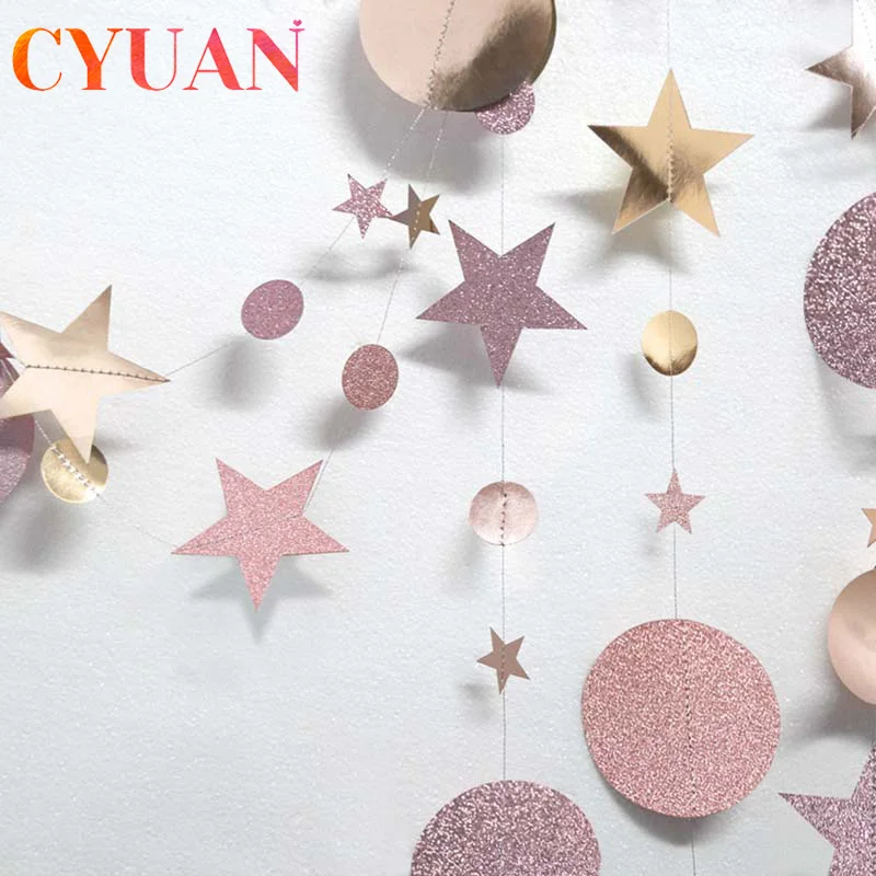 

Рождественское украшение CYUAN, золотистая, серебристая звезда, Круглая Бумажная гирлянда, свадебная подвесная гирлянда, украшение для дня ро...