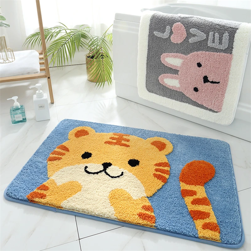 

New Cartoon Bathroom Non-slip Mats Household Flocking Bedroom Door Mat Absorbent Bath Rug Foot Pad