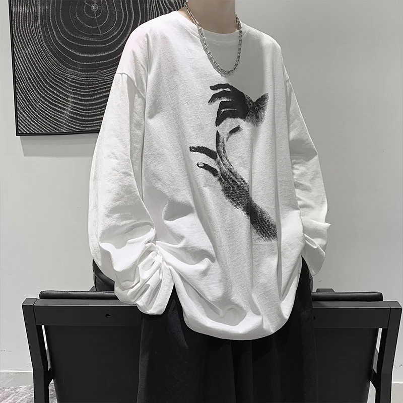 Футболка мужская с длинным рукавом брендовый тренд в японском стиле Свободный