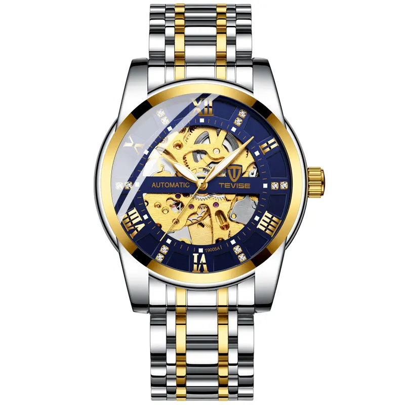 Tevise Brand Watch Men Automatic Mechanical Gold Skeleton Vintage Man Mens Top Luxury Clock Relojes 9005 | Наручные часы