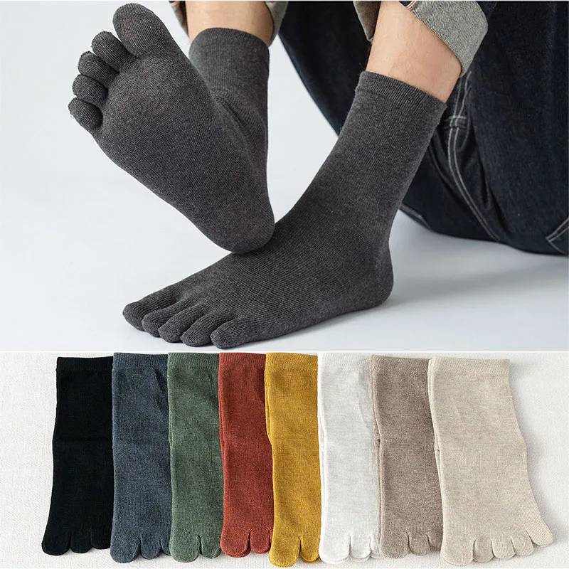 5 Pairs Japanese Harajuku Toe Fingers Socks Mens Womens Retro Cotton Business Sock Short Casual Crew Socks with Toes Multicolor