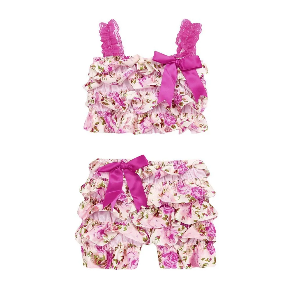 

Newborn Girl Clothes Set Toddler Baby Girls Rose Flower Floral Print Sleeveless Bowknot Camisole Outfit Set Suit infant clothing