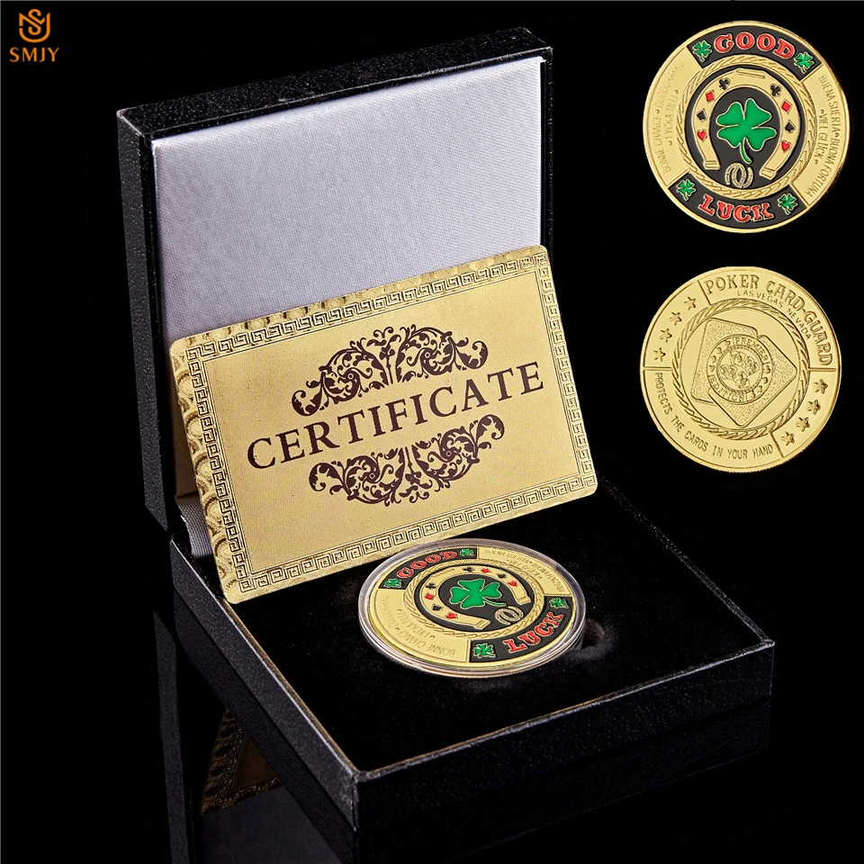 

Texas Casino Green Clover Lucky Collectible Coin Poker Token Badge Coin Collection W/Luxury Box Gift