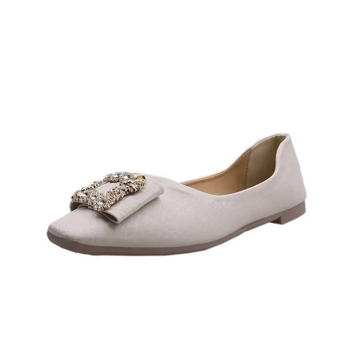 

Casual Woman Shoe Female Footwear Square Toe Crystal Modis Shallow Mouth Dress Boat Retro Comfortable Rhinestone 2021 New