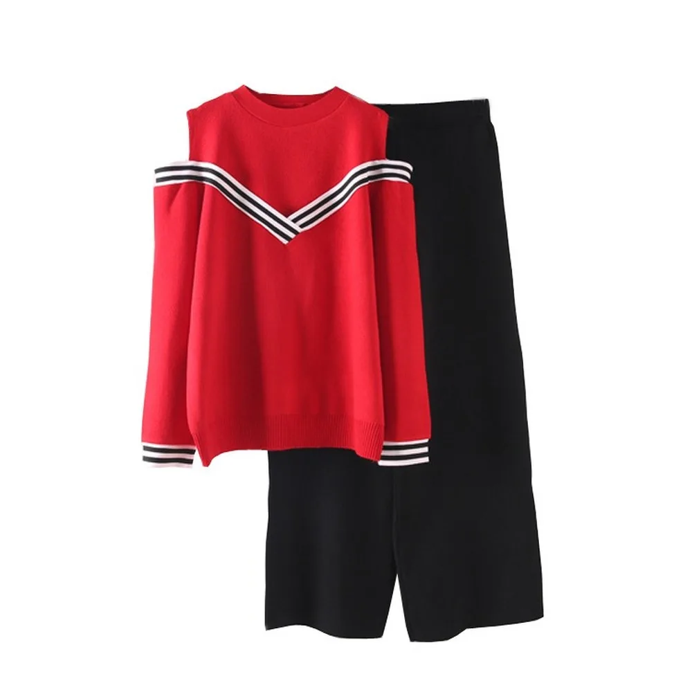 Зимний комплект из двух предметов свитер с открытыми плечами женский свободный