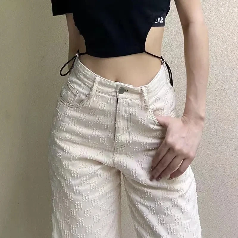 

Off White Ripped Woman Jeans Loose Streetwear Hot Girl High Waisted Trousers Aesthetic Pants Korean Fashion Wide Leg Vintage