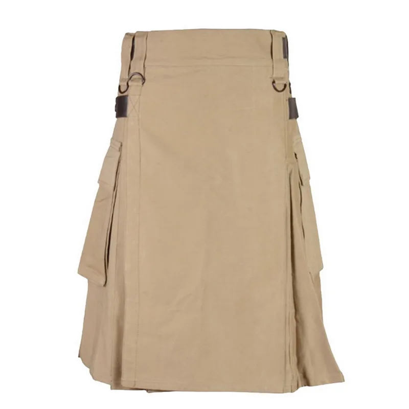 Puimentiua Scottish Mens Solid Classic Retro Traditional Plaid Medieval Cargo Personality Scottish Kilts Check Pattern Skirts