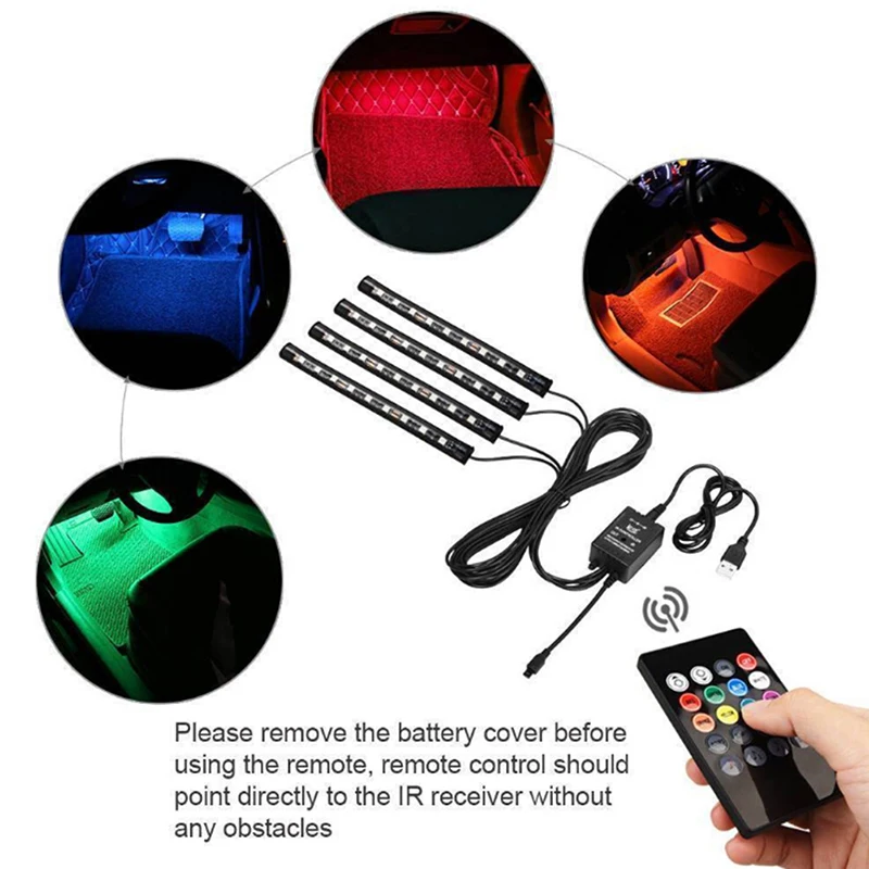 

9 LED Car Interior Atmosphere Footwell Strip Light USB Charger Decor Lamp RGB 4pcs