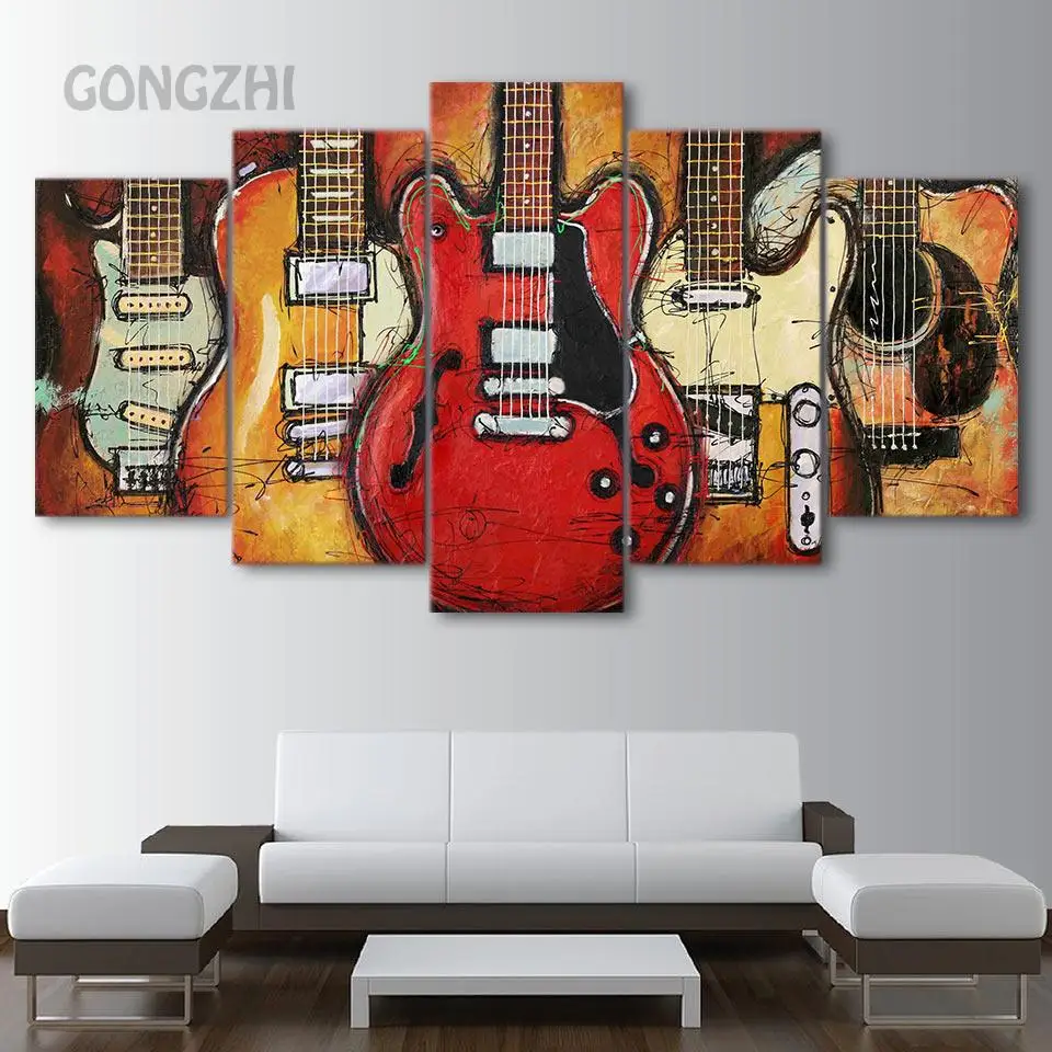 

Five-Piece Hd Canvas Painting Home Decoration Art Poster Guitar Accessories Music Mural Living Room Modular Picture Frameless