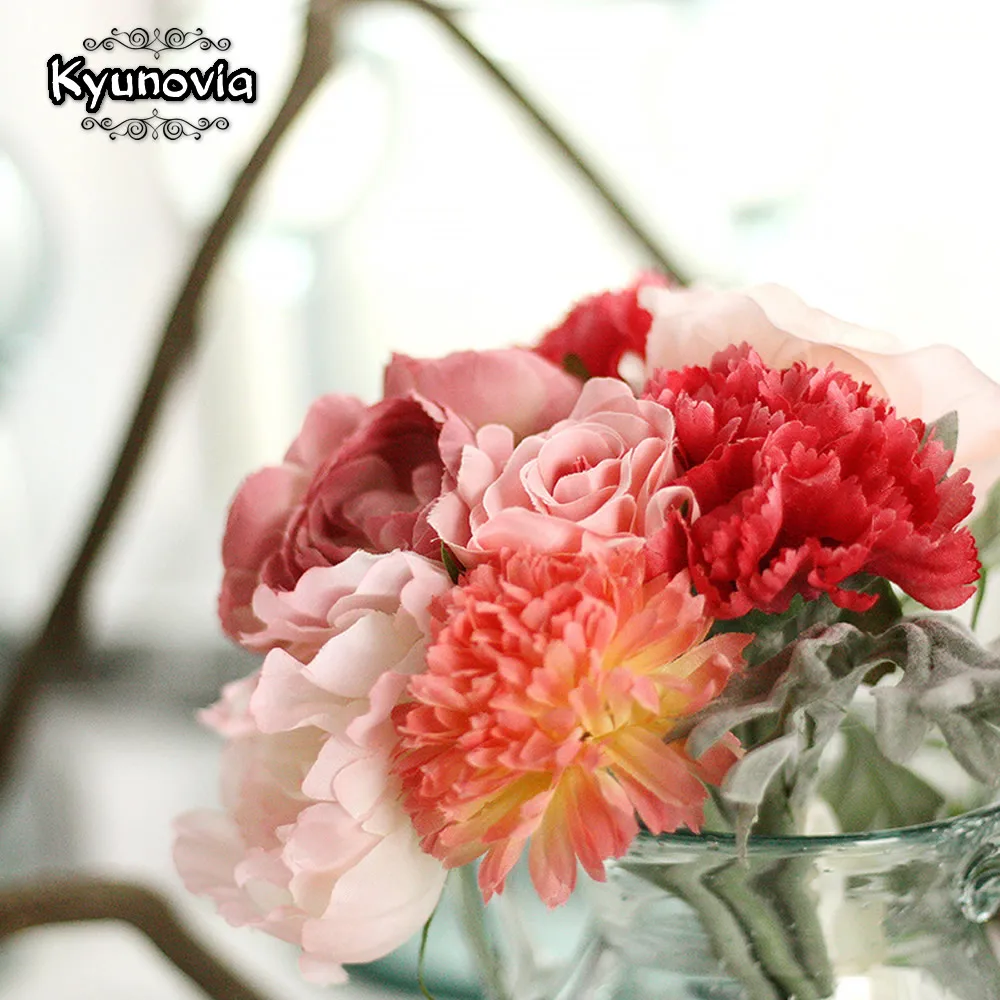 Kyunovia Wedding Accessories Silk Wild Flowers Bouquet Plain Color Bridal Boquet flores artificiales D45 | Дом и сад