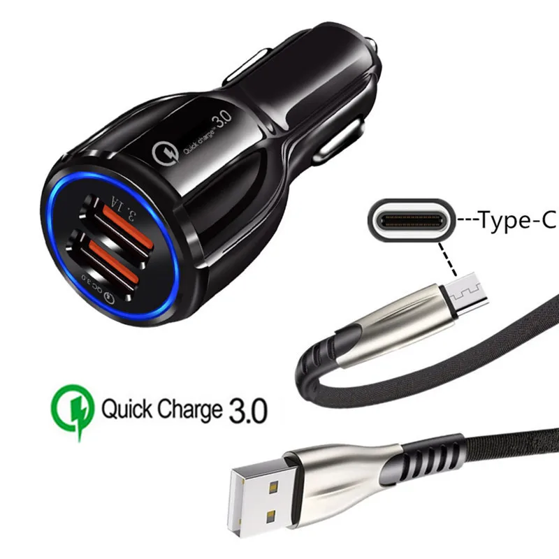 charger and cable QC 3,0 Автомобильное зарядное устройство type C USB кабель для быстрой зарядки для samsung A20E A40 A50 A5 A7 Google Pixel 3a 3 XL huawei P20 lite - Тип штекера: charger and cable