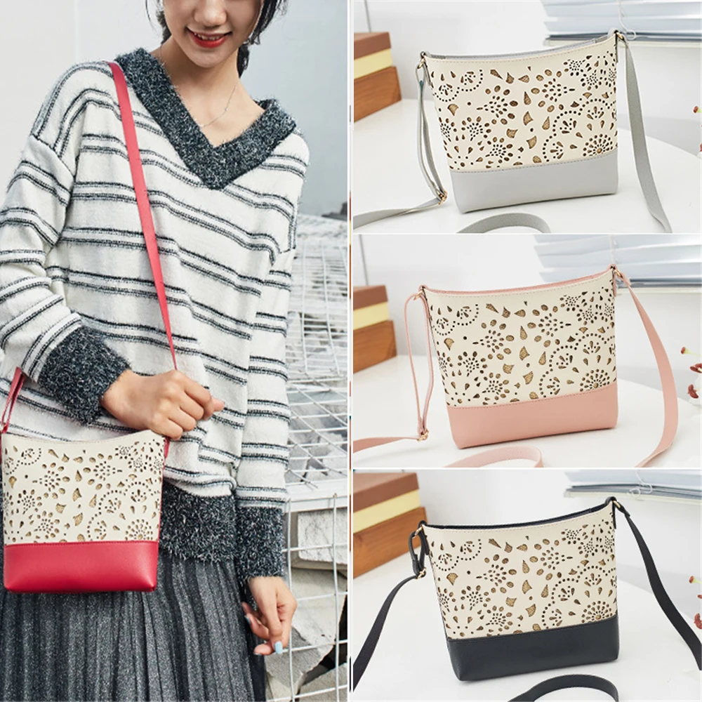 

Bags for Women Hollow Out Fashion Contrast Color Woman PU Zipper Shoulder Bags Luxury Cell Phone Pocket Lady Bolsa Feminina