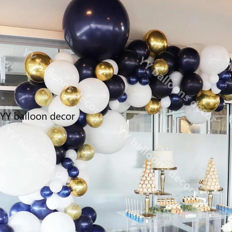 145 шт воздушные шары гирлянды арочный Комплект Макарон темно синий белый золотой