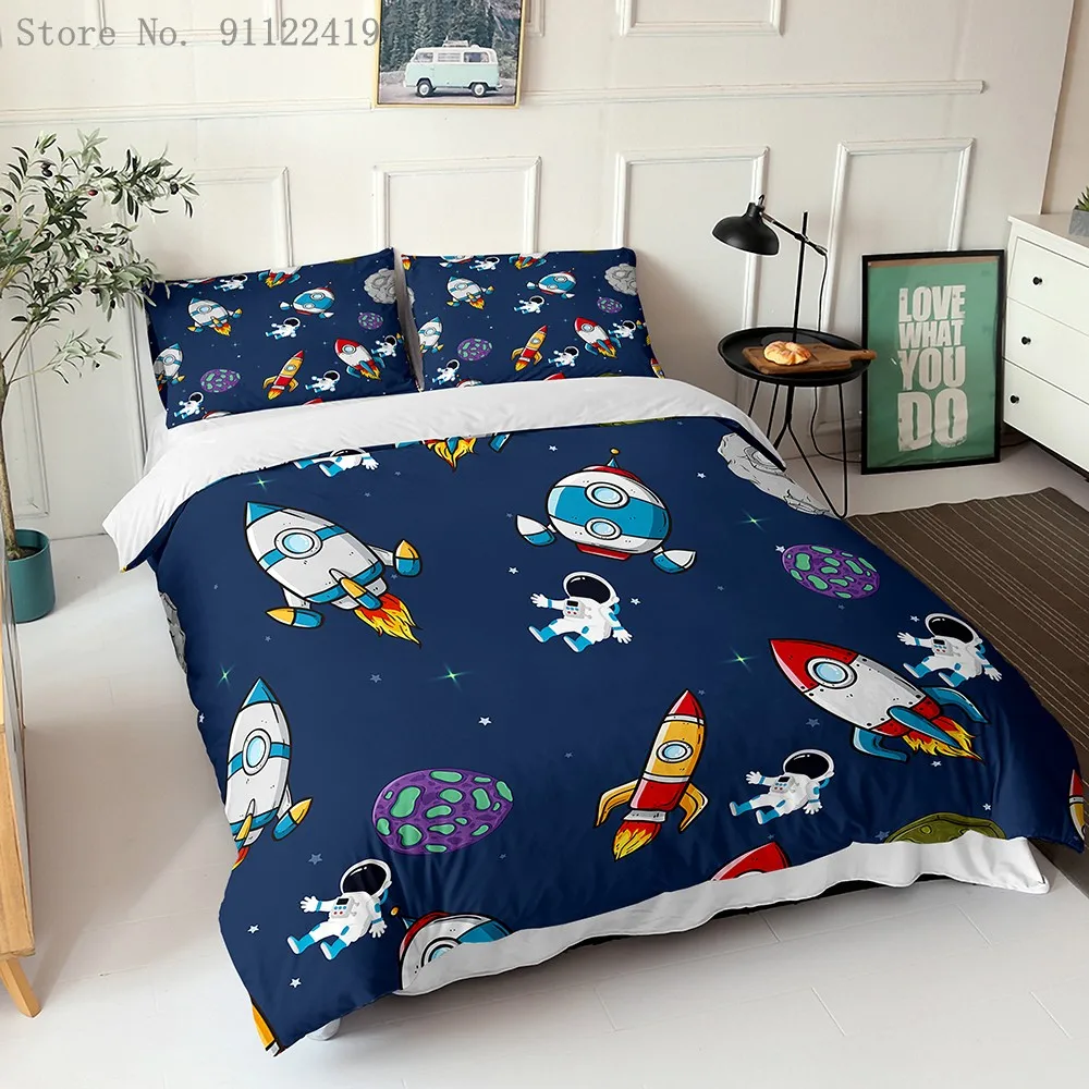 Комплект постельного белья из микрофибры с рисунком ракеты детский подарок