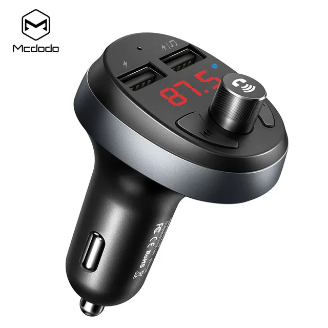 MCDODO, fm-передатчик, автомобильное зарядное устройство, светодиодный Bluetooth 4,2, громкая связь, беспроводной модулятор, автомобильный комплект, аудио MP3 плеер, двойной USB, быстрая зарядка - Тип штекера: Black