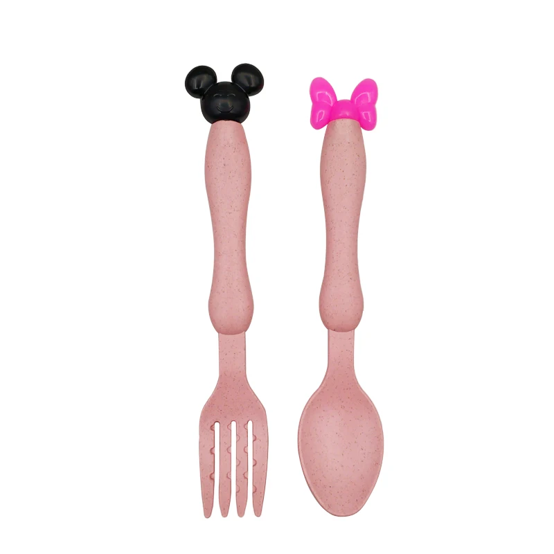 Pink SpoonFork 3 шт./компл. набор детской посуды Дети Ясельного возраста блюда с героями мультфильмов дети тарелку чаша ложка экологичный детский тренировочные столовые приборы набор - Цвет: Pink SpoonFork