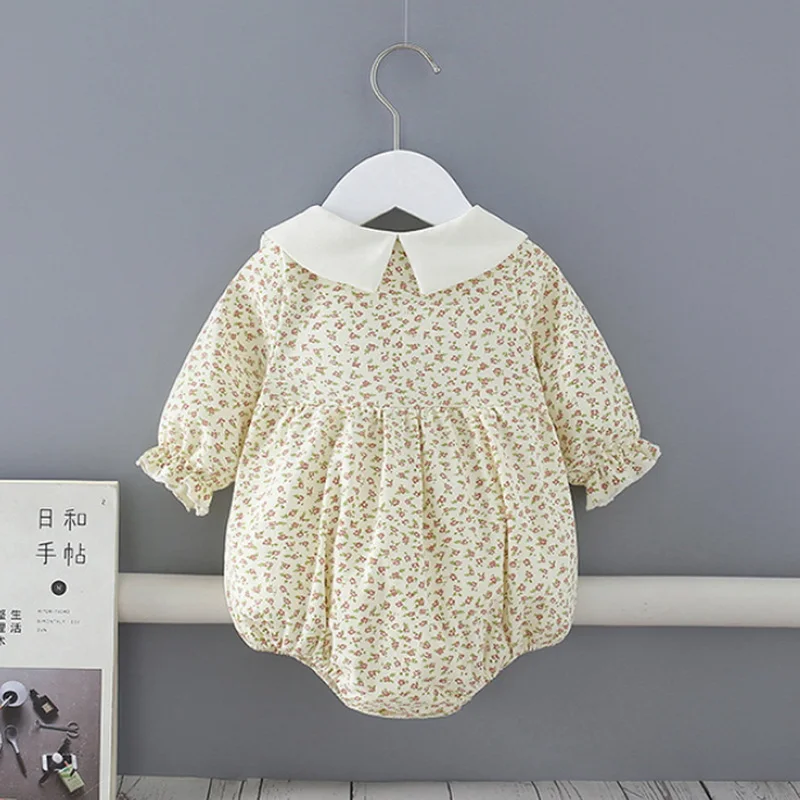2021 nuevo oto&ntilde;o Body para beb&eacute; manga larga cuello Peter Pan bordado Floral princesa mono ropa reci&eacute;n nacida E5365-3