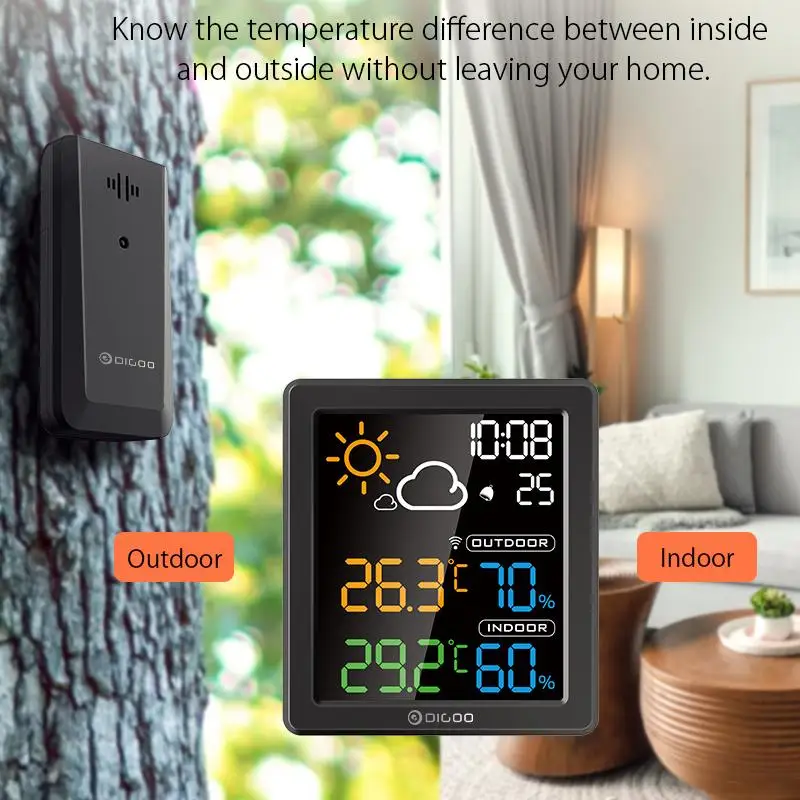 DIGOO DG-8647 Mini HD Color Screen LCD Weather Station Alarm Clock Smart Hygrometer Thermometer Snooze Dual Desktop | Инструменты