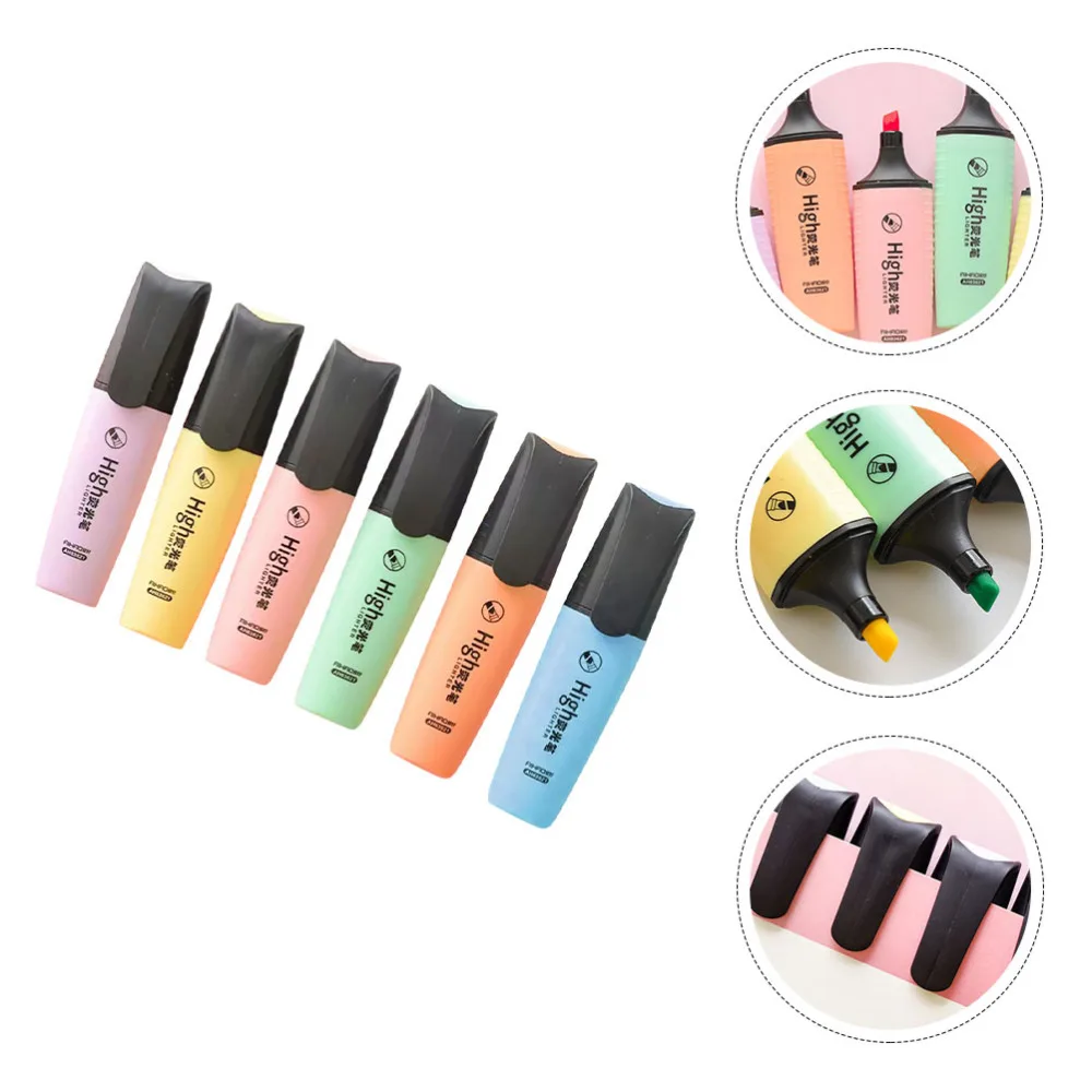 

6Pcs Practical Highlighter Portable Chisel Tip Marker Pen Student Stationery