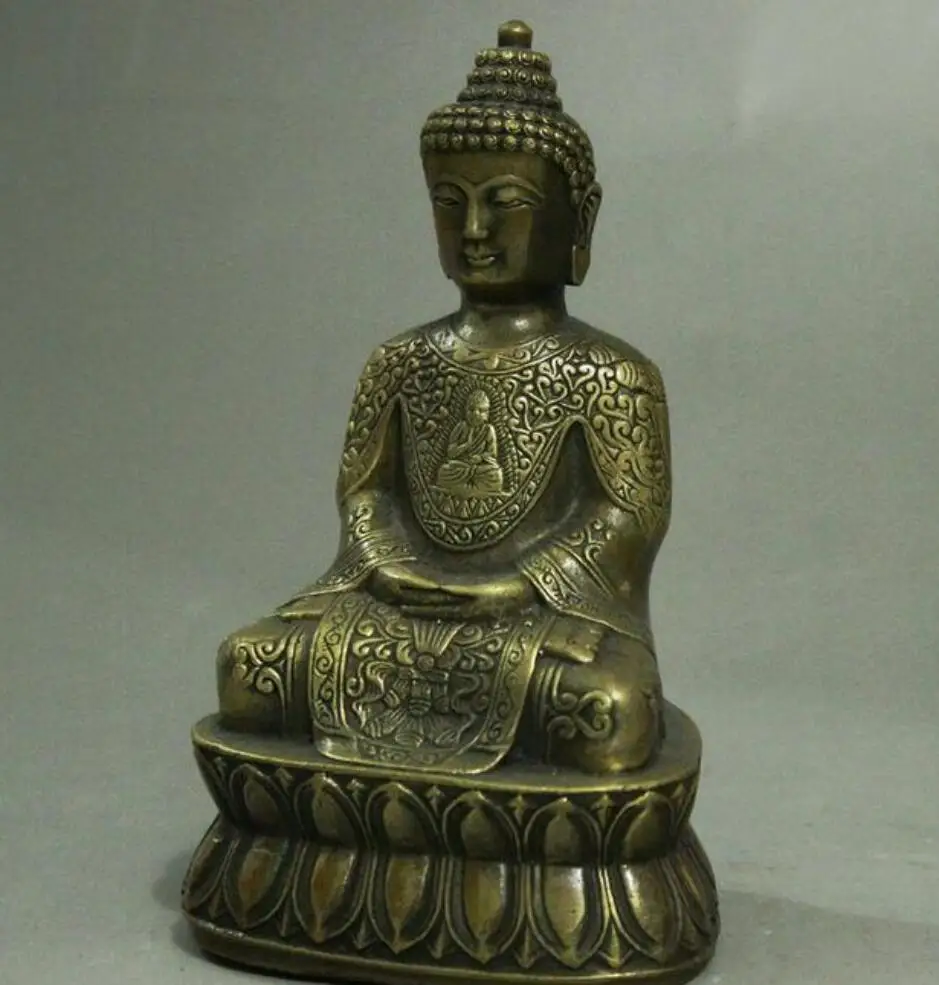 5 &quotКитайский тибетский буддизм Бронзовая Будда Шакьямуни халат статуя Будды