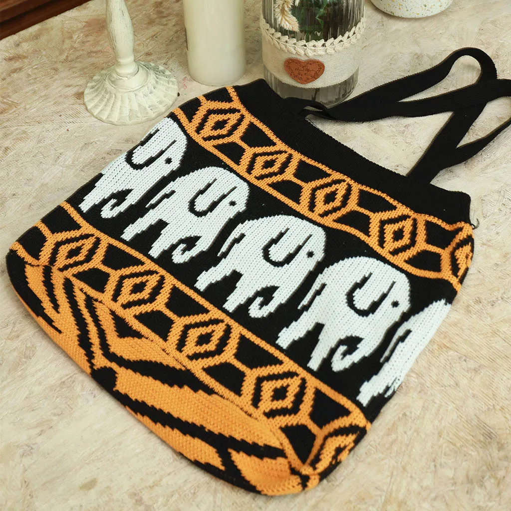 

Ladies Elephant Pattern Print Bag Knitted handbag Large Capacity Beach Bag Casual Bag Shoulder Bag Bolso Mujer bolsa feminina