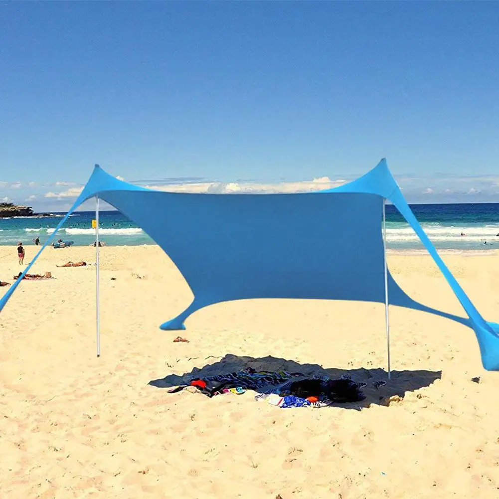 저렴한 휴대용 태양 그늘 텐트, 샌드백 UPF50 + UV 라이크라 대형 가족 캐노피, 야외 캠핑 해변 양산 천막 세트, 드롭 배송