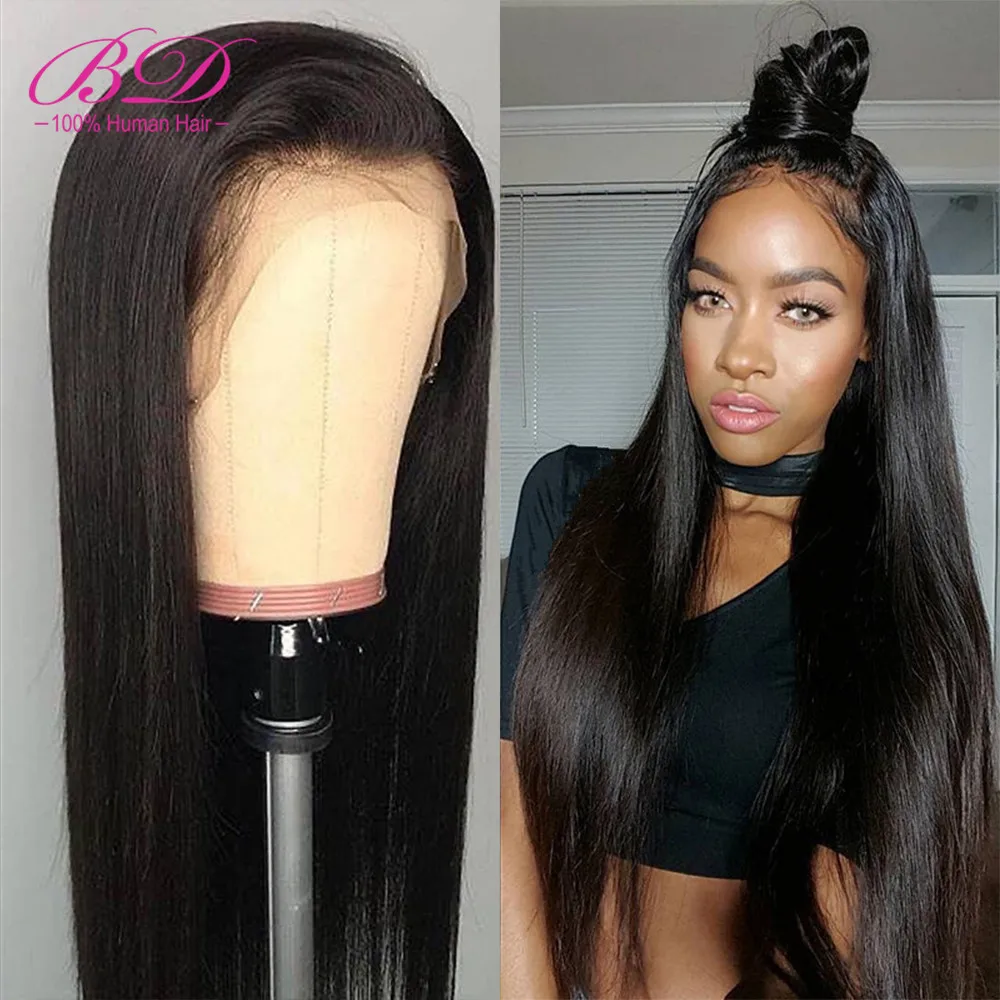 BD волосы прямые 360 кружевных фронтальных париков индийские Волосы Remy фронта